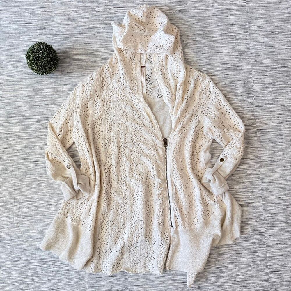 Free People Doily Lace Hoodie Cardigan Ivory Asymmetrical Zip Medium
